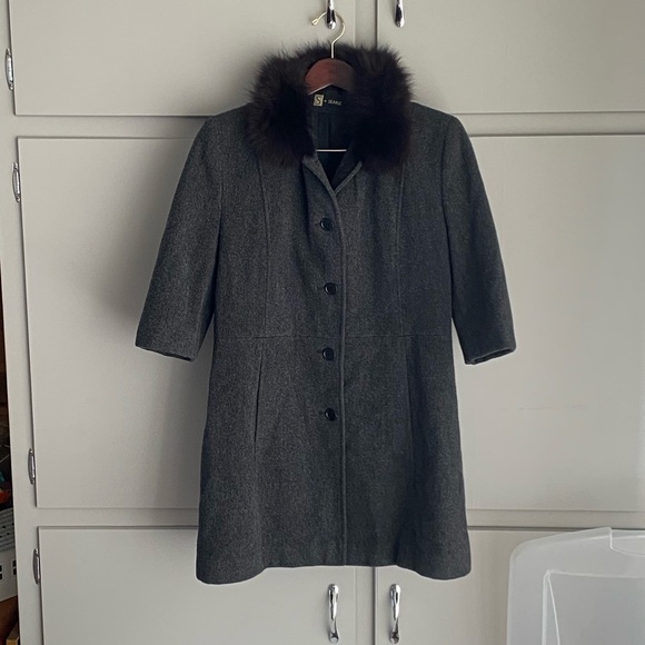 Searle Jackets & Blazers - Searle Charcoal Pea Coat with Fur Collar
